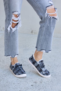 Thumbnail for Forever Link Plaid Plush Flat Sneakers