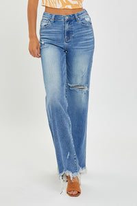 Thumbnail for RISEN Full Size High Rise Frayed Hem Wide Leg Jeans