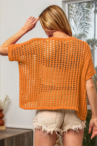 Thumbnail for BiBi Hollowed Out Short Sleeve Knit Cover Up