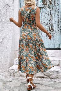 Thumbnail for Perfee Floral V-Neck Tiered Sleeveless Dress