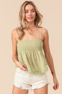 Thumbnail for BiBi Fringed Hem Smocked Cami