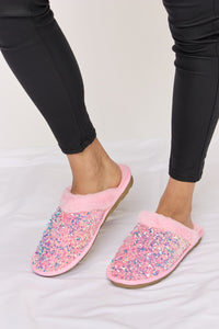 Thumbnail for Forever Link Sequin Plush Round Toe Slippers