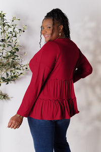 Thumbnail for Double Take Half Button Long Sleeve Ruffle Hem Blouse