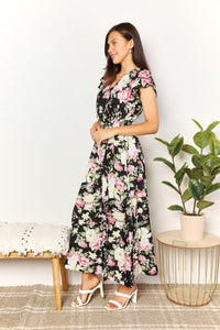 Thumbnail for Perfee Floral Flutter Sleeve Tie-Waist Split Dress