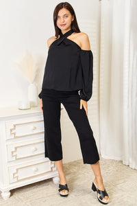 Thumbnail for Perfee Grecian Cold Shoulder Long Sleeve Blouse