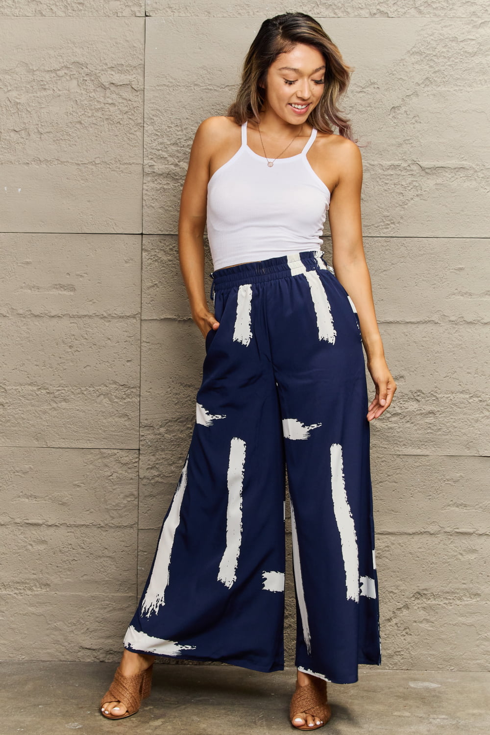 Perfee Printed Wide Leg Long Pants