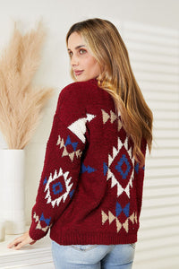 Thumbnail for HEYSON Full Size Aztec Soft Fuzzy Sweater