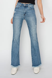 Thumbnail for RISEN High Rise Frayed Hem Bootcut Jeans