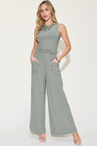 Thumbnail for Basic Bae Full Size Ribbed Tank and Wide Leg Pants Set