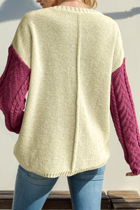 Thumbnail for Double Take Full Size Color Block Drop Shoulder Sweater