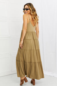 Thumbnail for Zenana Full Size Spaghetti Strap Tiered Dress with Pockets in Khaki