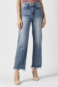 Thumbnail for RISEN High Waist Raw Hem Straight Jeans