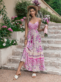 Thumbnail for Tassel Printed V-Neck Maxi Dress