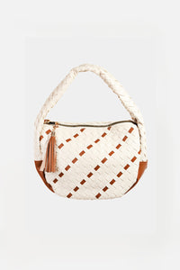 Thumbnail for Fame Tassel Detail Weave Semi Circle Bag