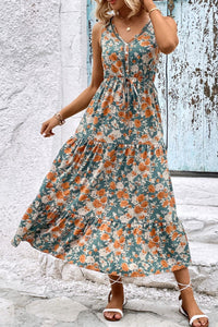 Thumbnail for Perfee Floral V-Neck Tiered Sleeveless Dress