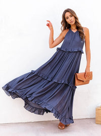 Thumbnail for Ruffled Sleeveless Tiered Maxi Dress with Pockets