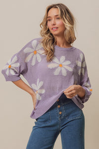 Thumbnail for BiBi Floral Pattern Slit Sweater