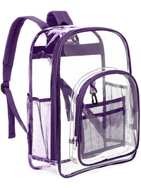 Thumbnail for Clear Backpack Heavy Duty Stadium Approved PVC Transparent Backpacks for Kids Adults Clear School Bookbag with Reinforced Strap for School, Travel, Purple