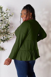 Thumbnail for Double Take Half Button Long Sleeve Ruffle Hem Blouse