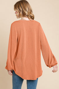 Thumbnail for BOMBOM Long Sleeve Curved Hem Ribbed T-Shirt