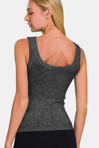 Thumbnail for Zenana 2 Way Neckline Washed Ribbed Cropped Tank