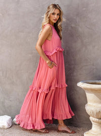 Thumbnail for Ruffled Sleeveless Tiered Maxi Dress with Pockets