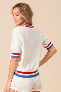 Thumbnail for BiBi US Flag Theme Striped Heart Sweater