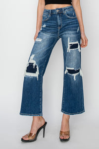 Thumbnail for Risen Full Size High Rise Patch Detailed Wide Leg Crop Jeans