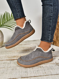 Thumbnail for Faux Fur Round Toe Flat Sneakers