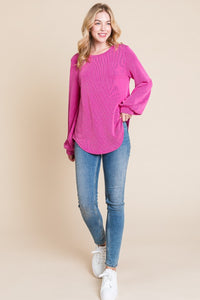 Thumbnail for BOMBOM Long Sleeve Curved Hem Ribbed T-Shirt