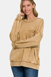 Thumbnail for Zenana Exposed Seam Round Neck Dropped Shoulder Sweatshirt