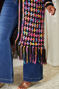 Thumbnail for Angel Wings Full Size Multicolored Open Front Fringe Hem Cardigan