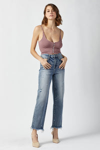 Thumbnail for RISEN High Waist Raw Hem Straight Jeans