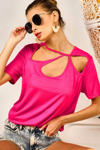 Thumbnail for BiBi Cutout Asymmetrical Neck Short Sleeve T-Shirt