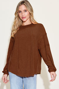 Thumbnail for Basic Bae Full Size Ribbed Round Neck Long Sleeve T-Shirt