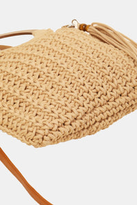 Thumbnail for Fame Crochet Knit Convertible Tote Bag with Tassel