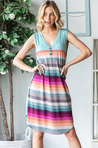 Thumbnail for Heimish Full Size Striped Sleeveless V Neck Dress