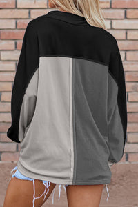 Thumbnail for Color Block Collared Neck Long Sleeve Sweatshirt