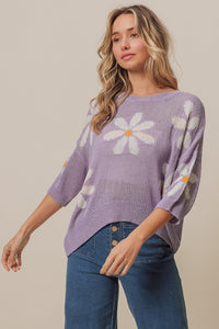 Thumbnail for BiBi Floral Pattern Slit Sweater