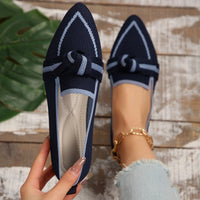 Thumbnail for Bow Contrast Trim Point Toe Loafers