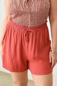 Thumbnail for Zenobia Plus Size Drawstring Elastic Waist Shorts with Pockets