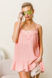 Thumbnail for BiBi Front Lace Detailed Pleated Chiffon Cami