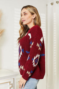 Thumbnail for HEYSON Full Size Aztec Soft Fuzzy Sweater