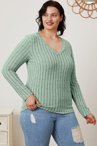 Thumbnail for Basic Bae Full Size Ribbed V-Neck Long Sleeve T-Shirt