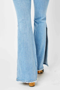 Thumbnail for Judy Blue Full Size Mid Rise Raw Hem Slit Flare Jeans