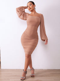 Thumbnail for Zip-Back Ruched Bodycon Dress