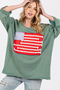 Thumbnail for SAGE + FIG Full Size American Flag Patch Drop Shoulder T-Shirt