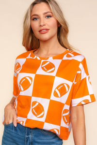 Thumbnail for Haptics Football Checkered Print Short Sleeve T-Shirt