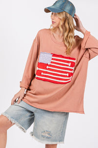 Thumbnail for SAGE + FIG Full Size American Flag Patch Drop Shoulder T-Shirt