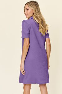 Thumbnail for Double Take Full Size Texture Collared Neck Short Sleeve Dress